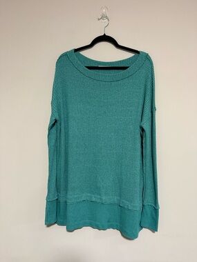 Free People Teal Waffle Knit North Shore Long Sleeve Thermal Top Size Medium